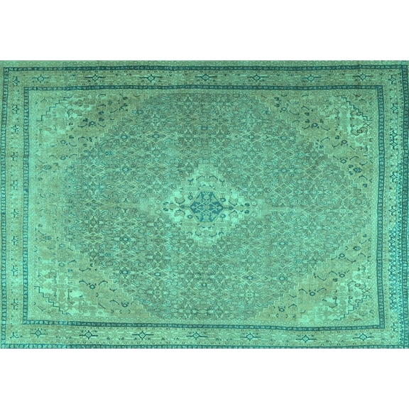 Ahgly Company Machine Washable Indoor Rectangle Persian Turquoise Blue Traditional Area Rugs, 5' x 7'