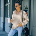 thumbnail image 3 of Suéter de manga larga con cuello en mujer Suéter de rayas Streetwear de punto, Jersey de jersey informal de manga larga para mujer Suéter de XL Yinane Suéter con cuello en V para mujer, 3 of 7
