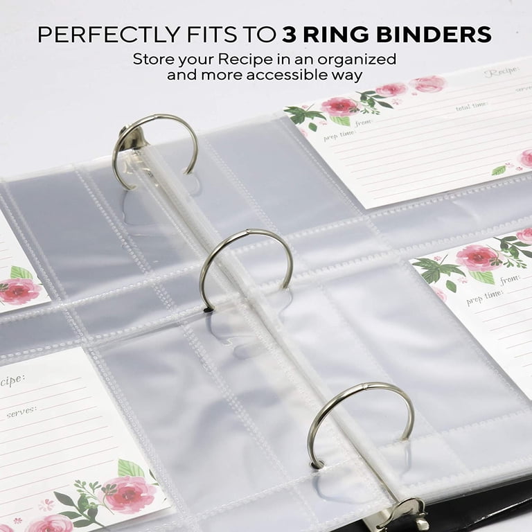 half page 4x6 recipe card protectors for 3 ring binder 20 Pack of Protectors, Clear Refill Sheets Recipe Organizer Binders, 4" x 6", 2 Pockets Per Page, Holds 4 Cards Per Sheet, Perfect for Recipe These pages also serve as refills for our Recipe Mini Binders 3 Ring Binder For Recipes