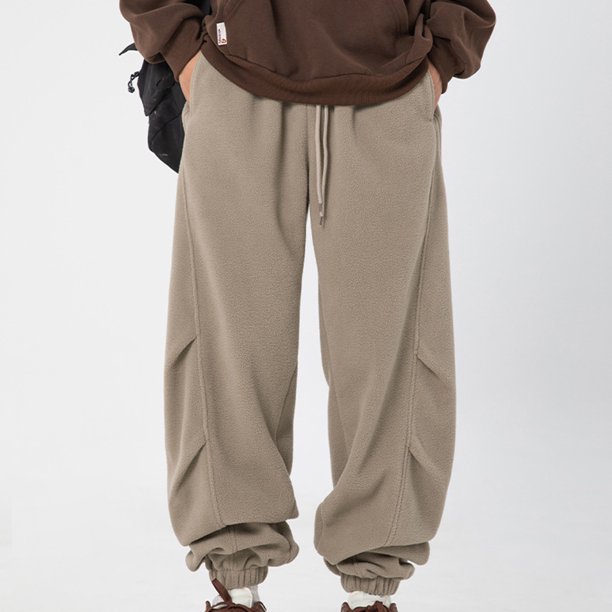 Puntoco Pantalones de jogging cargo con bolsillos y cintura elástica informales de diseño grueso y polar a la moda para hombre