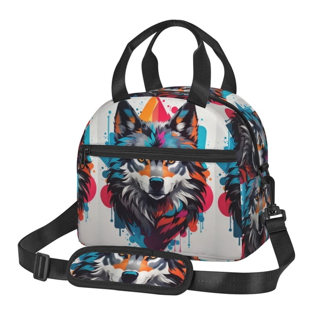 Balery Tie-Dye Wolf Head Bolsa de Almuerzo Impresa, Caja de Almuerzo Reutilizable, Bolsa Térmica Aislada para Almuerzo, Bolsa Antiderrames