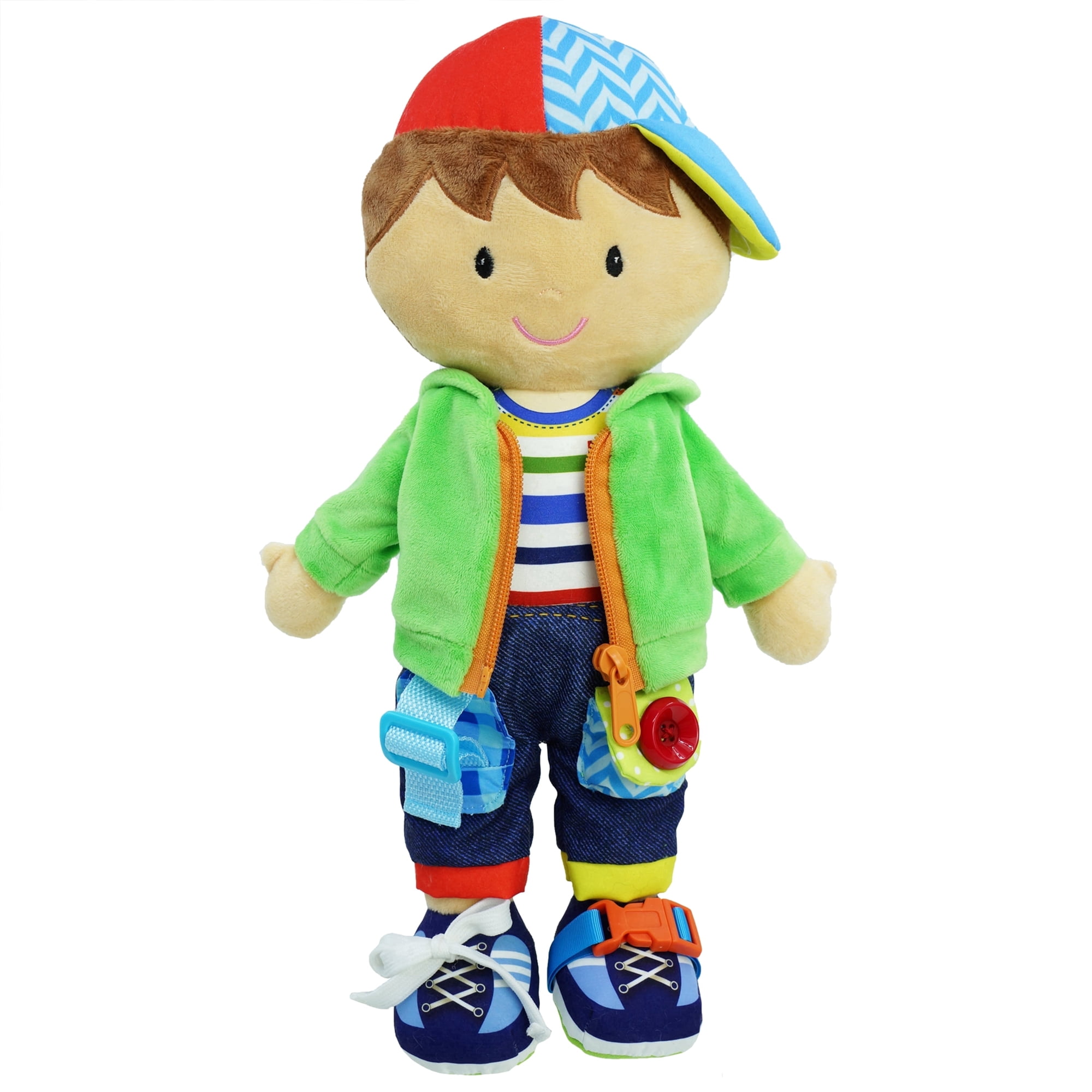 Lullaberry 15” Dressy Friends Terry - Educational Stuffed Plush Doll For Kids and Toddlers 18 Months and Up - Montessori Buckle Soft Toy