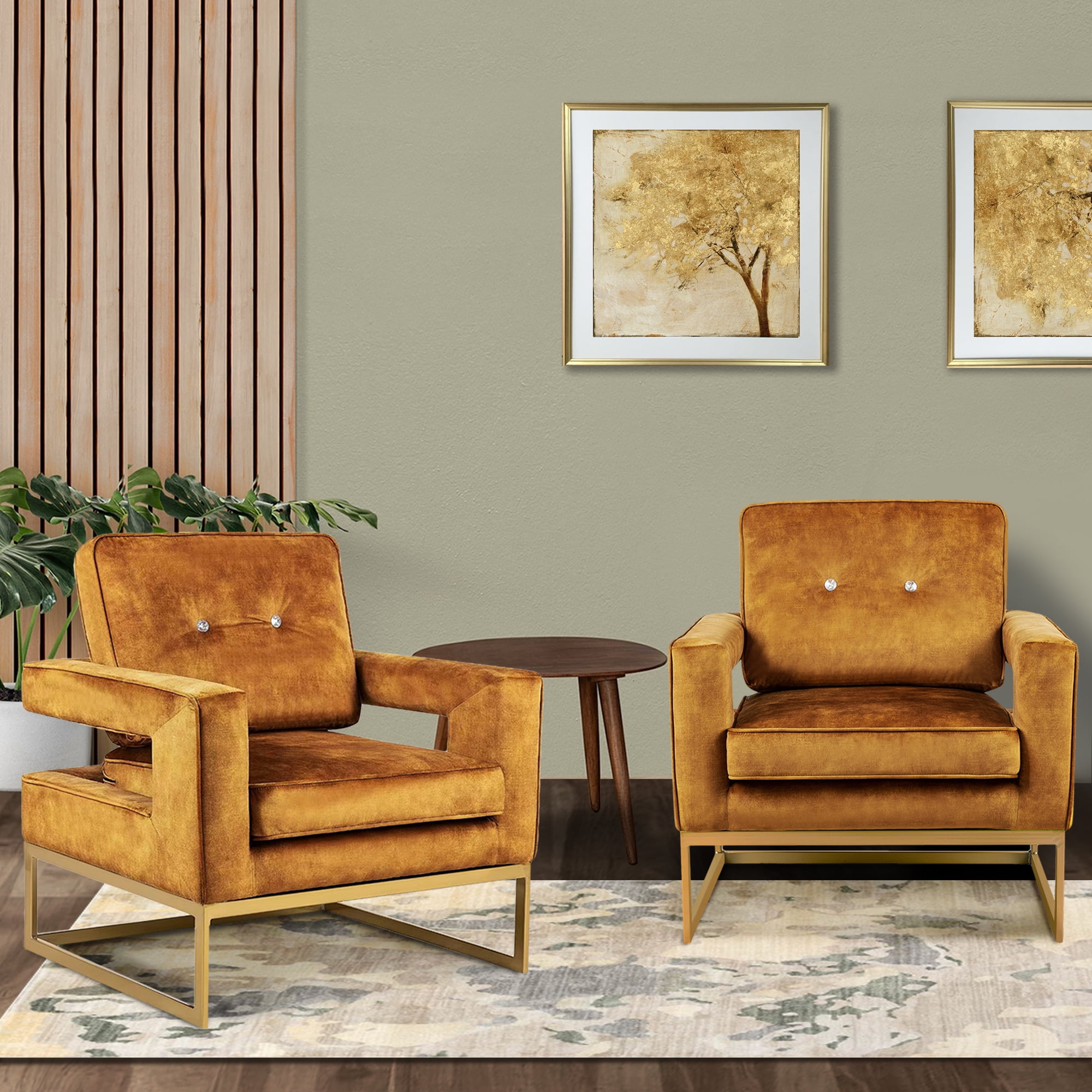 GIA Design Group Gold Velvet Club Accent Chair with Open Back for