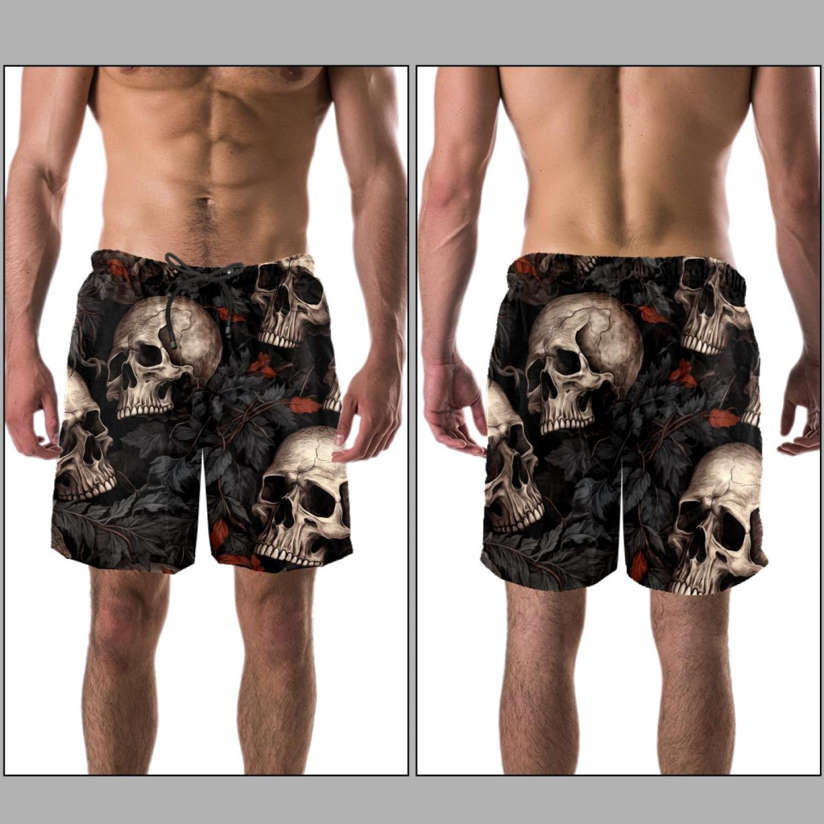 luoweisi Men's Beach Shorts Quick Dry Swim Trunks with Mesh Lining Skull XL