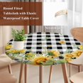 thumbnail image 3 of Sunflower Round Tablecloth 55-60 Inch Round Fitted Table Cloth with Elastic Edge, Summer Eucalyptus Botanical Floral Black Plaid Waterproof Table Cover Protector for Outdoor Picnic Party Dining, 3 of 9