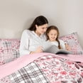 thumbnail image 4 of Erosebridal Floral Plaid Twin Comforter Sets for Girls, Pink Checkered Bedding Set, Pink Reversible, 2pcs, 4 of 6