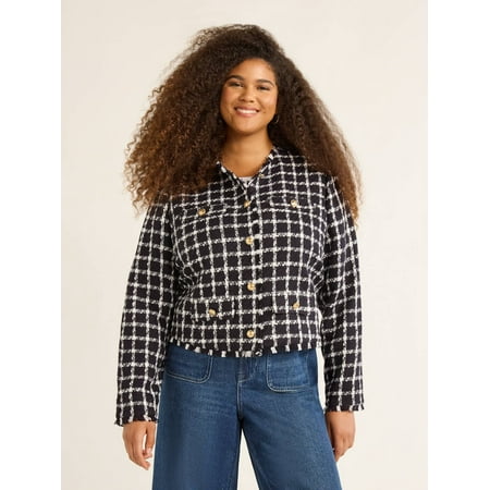 Free Assembly Women’s and Women's Plus Tweed Jacket, Sizes XS-4X