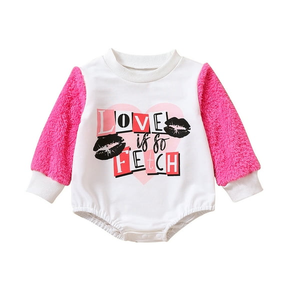 Ruyang Valentines Day Baby Girl Boy Outfit Long Sleeve Bubble Romper Sweatshirt Letter Printed Bodysuit Baby Clothes