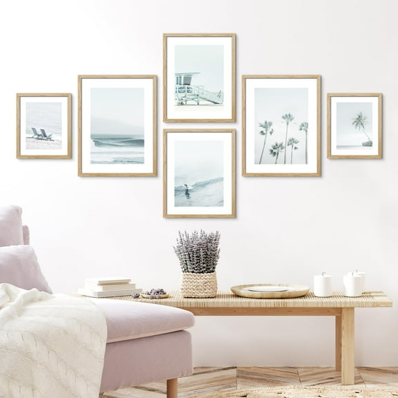PixonSign Framed Canvas Print Wall Art Set - Ocean Beach & Tropical Tree Landscapes Poster Modern Art - Gallery Set of 9 Nature Wilderness Photography Art Wall Décor for Home Decor - Natural
