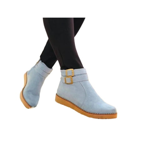 

Difumos Women Vintage Booties Casual Winter Boots Comfort Ankle Boot Daily Non-slip Shoes Lightweight Zip Up Short Bootie Light Blue 8