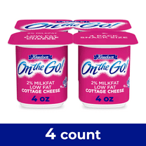 Knudsen On The Go Lowfat Cottage Cheese with 2% Milkfat, 4 Count Pack, 4 oz Cups, Refrigerated