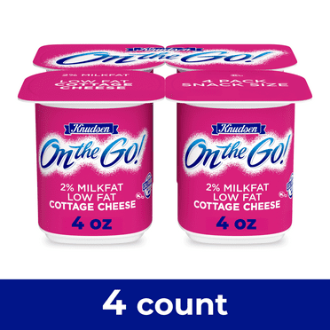 Knudsen On The Go Lowfat Cottage Cheese with 2% Milkfat, 4 Count Pack, 4 oz Cups, Refrigerated