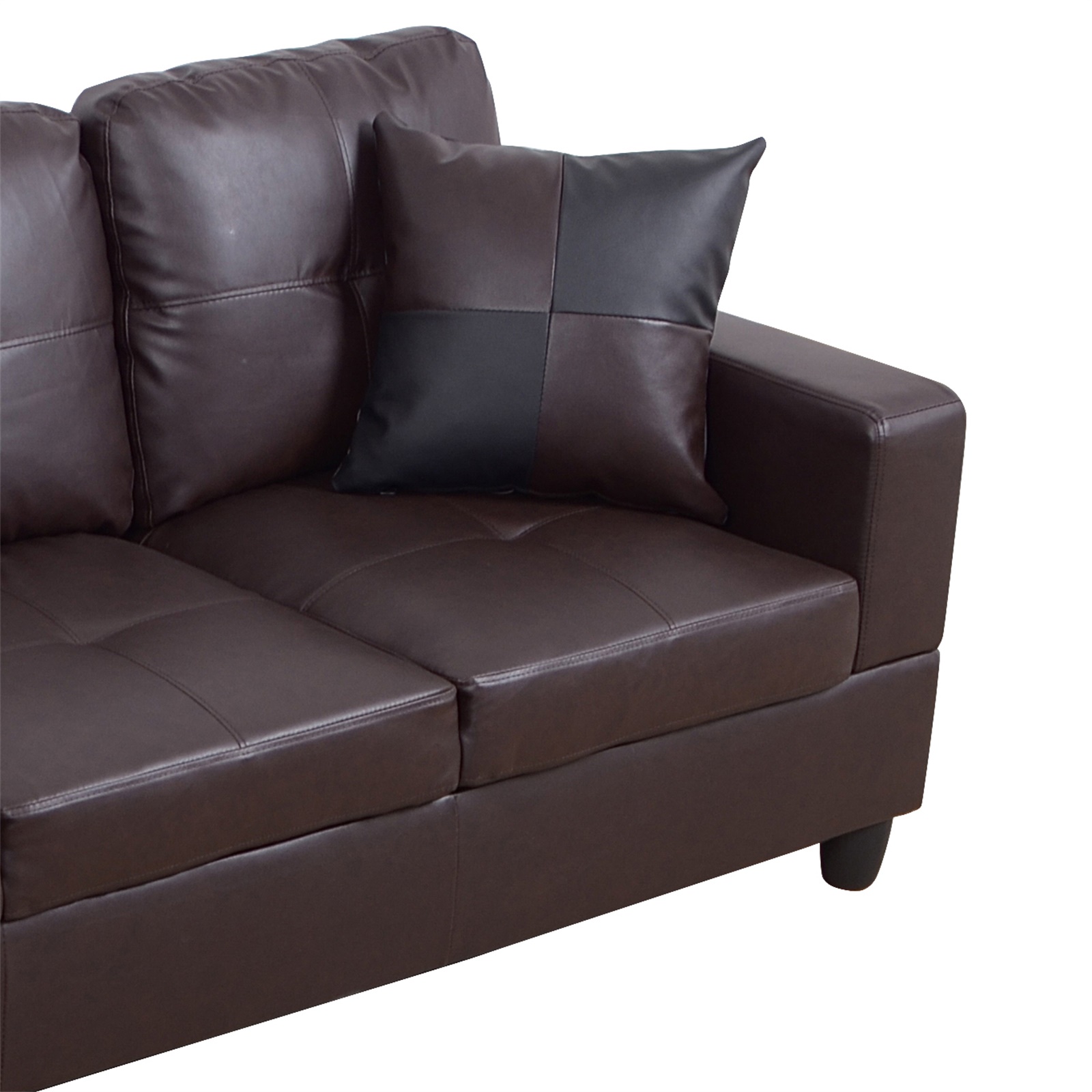 Hommoo Modern Faux Leather Sectional Couch and Sofa Set, L Shaped Sectional Sofa with 17.5" Back Height, Living Room Furniture Sets, Brown(No Ottoman)