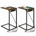 thumbnail image 5 of C Shaped End Table with Charging Station, Slide Under Sofa Side Table Set of 2 ,TV Tray Couch Table with USB Ports Outlets, Metal Frame Snack Table for Living Room Bedroom Rustic Brown, 5 of 8