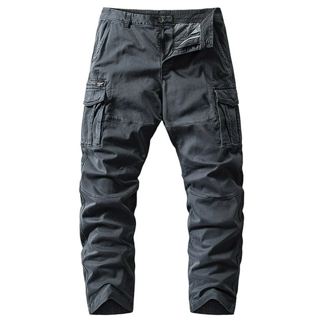 Lovzfmll Men's Contemporary Workwear Pants, Solid Color, Multi-Pocket Design, Straight-Leg for Function and Fashion Gray, M