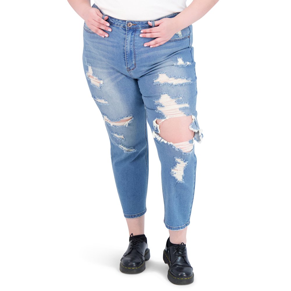 GOGO JEANS GoGo Jeans Juniors' Plus Size Destructed Mom Jeans