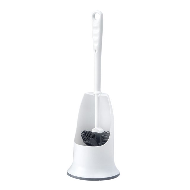 Paquete de 2 escobillas de inodoro compactas e independientes y soporte para decoración de almacenamiento de baño - Escobilla de inodoro resistente debajo del borde Cepillo cubierto de limpieza p