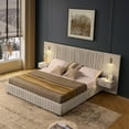 thumbnail image 5 of Aukfa King Upholstered Bed Frame with LED Lights and Nightstands, Chenille Platform Bed with Oversized Wingback Design, Beige, 5 of 8