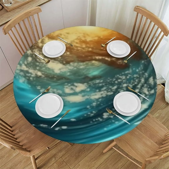 Round Tablecloth with Elastic, Abstract Painting Ball Outdoor Picnic Table Cover, Oil-Proof Fitted Round Table