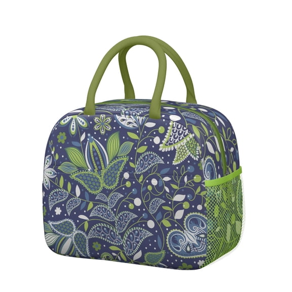 Vibrant Paisley Design Lunch Bag - Reusable Insulated Lunch Box, Leakproof & Easy to Clean, Spacious with Outer Pocket, Lightweight & Durable for Women, Students, Professionals