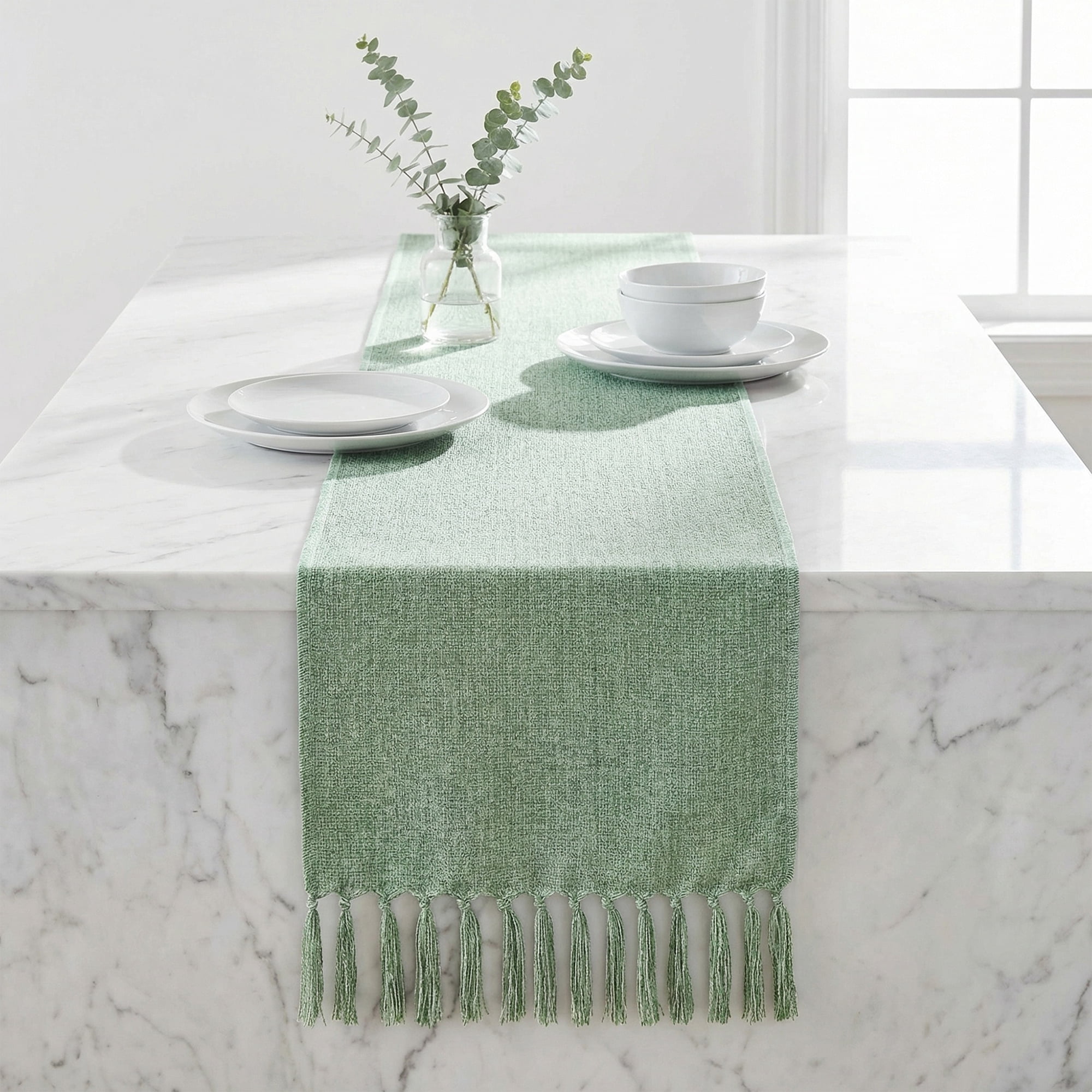 Unique Bargains Birthday Decorations Table Runner with Tassels Green 13x72in