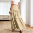 thumbnail image 6 of Roncen Women's Boho Maxi Skirt Summer Flowy Long Tiered A-Line Elastic High Waist Pleated Beach Skirt, 6 of 7