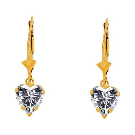 Precious Stars 14K Yellow Gold Cubic Zirconia Heart Dangling Earring Studs