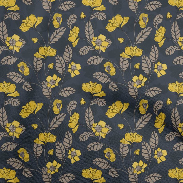 oneOone Viscose Chiffon Yellow Fabric Floral Retro Sewing Material Print Fabric By The Yard 42 Inch Wide