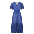 thumbnail image 3 of Vestidos de mujer Vestido midi estampado floral con volantes y cuello en V de manga corta con cinturón Pompotops ghjkhdj16184, 3 of 7