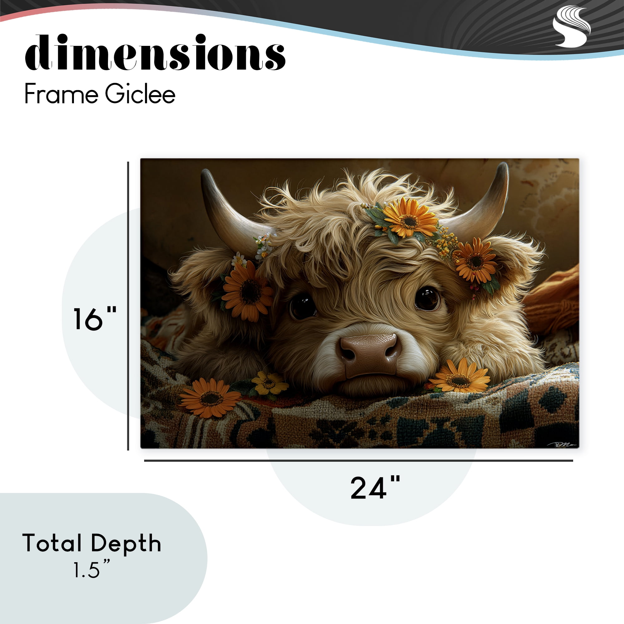 Adorable Flower Bedecked Cattle Canvas Wall Art, design by Momart