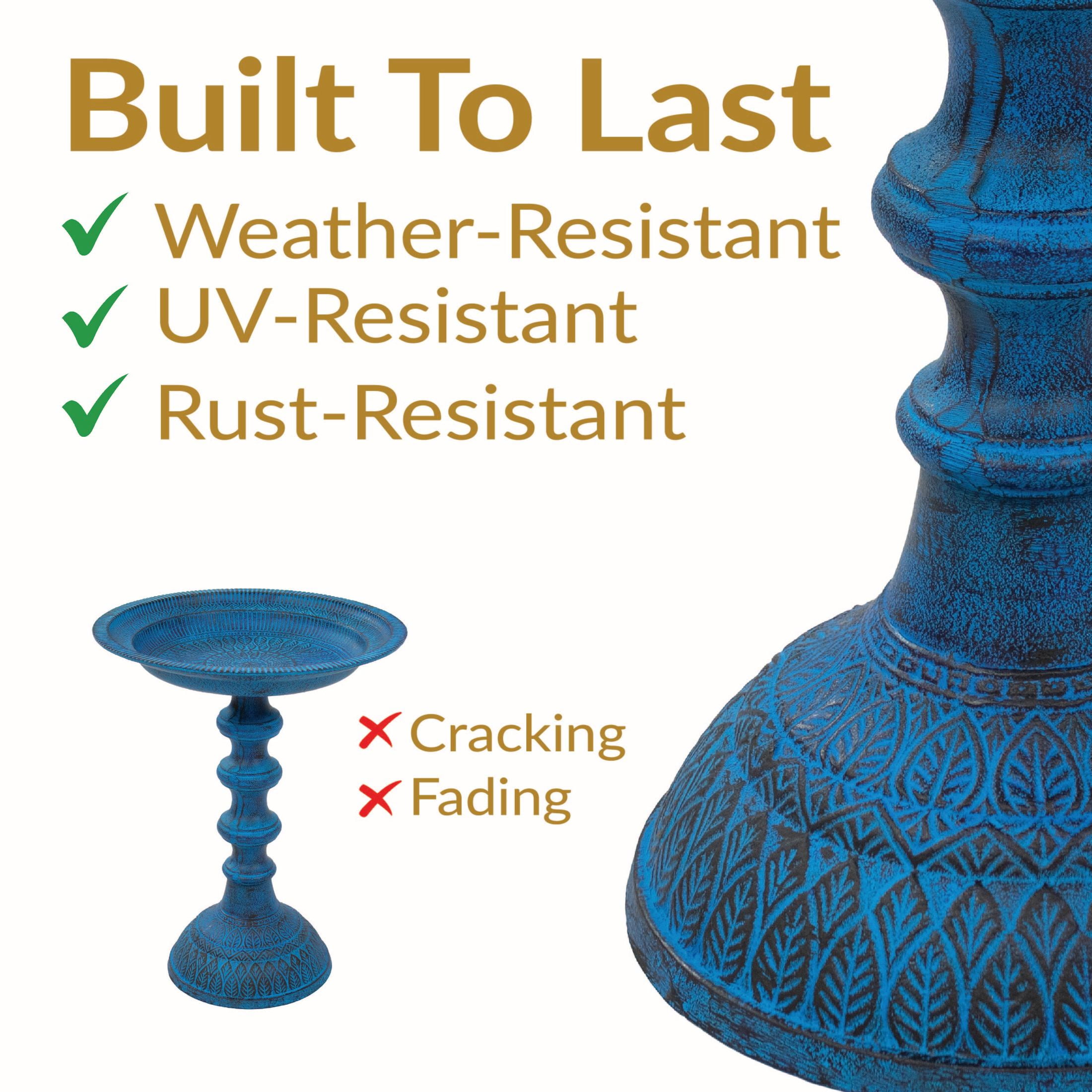 Sunnydaze Backyard Beauty Freestanding Cast Aluminum Outdoor Bird Bath, Blue Patina