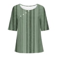thumbnail image 4 of Yuwull Going Out Tops For Women Tops For Women Trendy Women Plus Size Striped Printed Blouse Short Sleeve Faux Cotton Linen Round Neck Blouse Shirt, 4 of 5