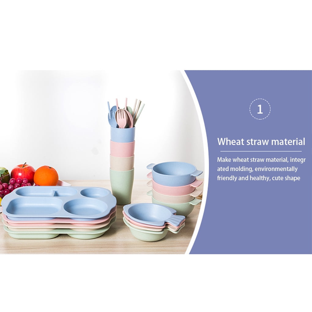 Fashionhome 6pcs Set Children Divided Dinner Plate Bowl Water Cup Tableware Set Of 6 Kids Tableware Compartments Dinnerware Restaurant Fork Chopsticks