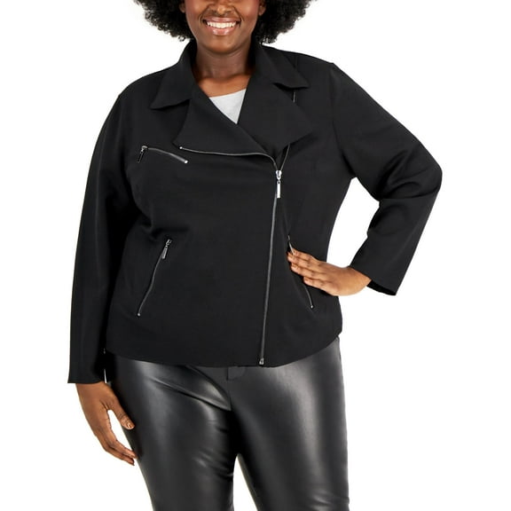 Anne Klein Womens Plus Moto Scuba Suit Jacket