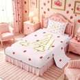 thumbnail image 2 of Meiyoeat Cute Gold Letter A Twin Sheets 3pcs for Girls, Strawberry Stripe Print Bedding, Pink Red, 2 of 6