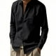 thumbnail image 1 of Blusa y camisa de manga larga con cuello vuelto para hombre, informal, de color liso, con botones y cuello vuelto, blusa de manga larga para hombre, 1 of 7
