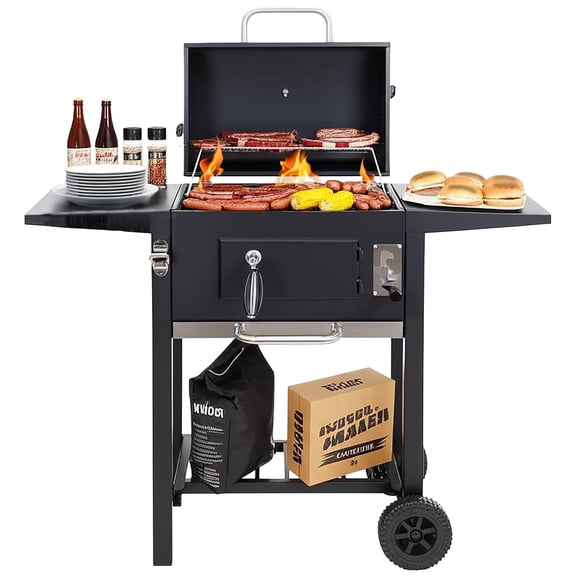 SIGN Asador De Carbon Bbq Parrilla Premium Con Llantas Transportadoras Y Termómetro Disfruta De Una Parrillada Para Toda La Familia Temperatura Ajustable Mesas Laterales Acero Inoxidable