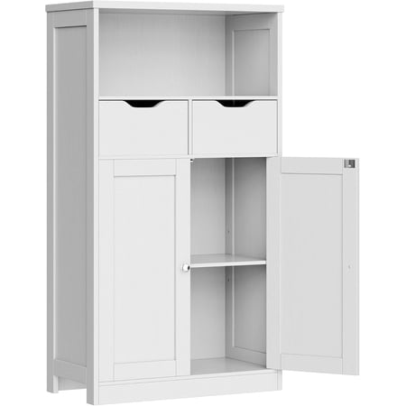 Sunny Lane Bathroom Storage Cabinet Wooden Floor Storage Organizer with 2 Drawers and Adjustable Shelves Freestanding Pantry Cabinet for Bathroom Living Room Kitchen Entryway Farmhouse White
