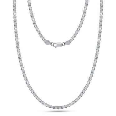 AFFY Box Chain Necklace for Women and Men 13GR Italian Crafted 2.5mm Link Chain 20 Inch 14K White Gold Over 925 Sterling Silver with Lobster Claw Clasp