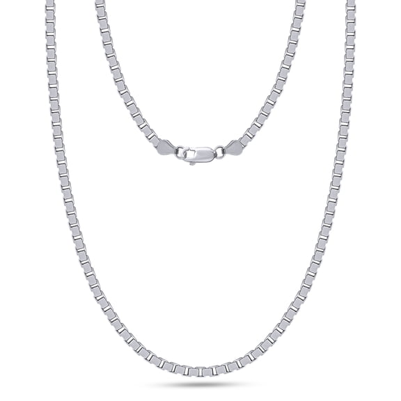 AFFY Box Chain Necklace for Women and Men 13GR Italian Crafted 2.5mm Link Chain 20 Inch 14K White Gold Over 925 Sterling Silver with Lobster Claw Clasp