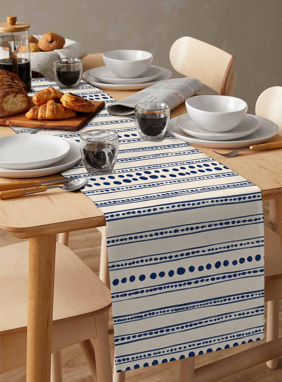 Ldtrchee Navy Blue Table Runner 36 Inches, Modern Geometric Abstract Art Striped Bed Runner Dresser Scarves Tabletop for Indoor Outdoor Parties/Ceremony/Banquet, 13"x 36"