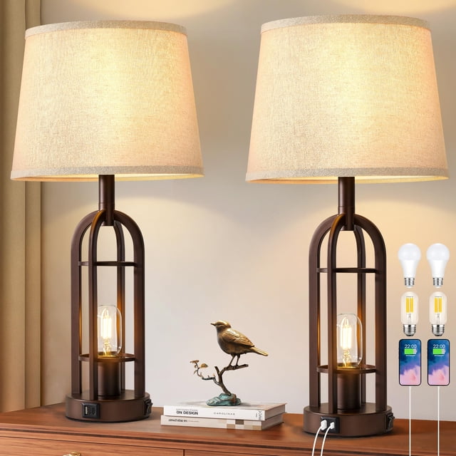Lámpara SRJJA estilo farmhouse industrial, set de 2 con puertos USB