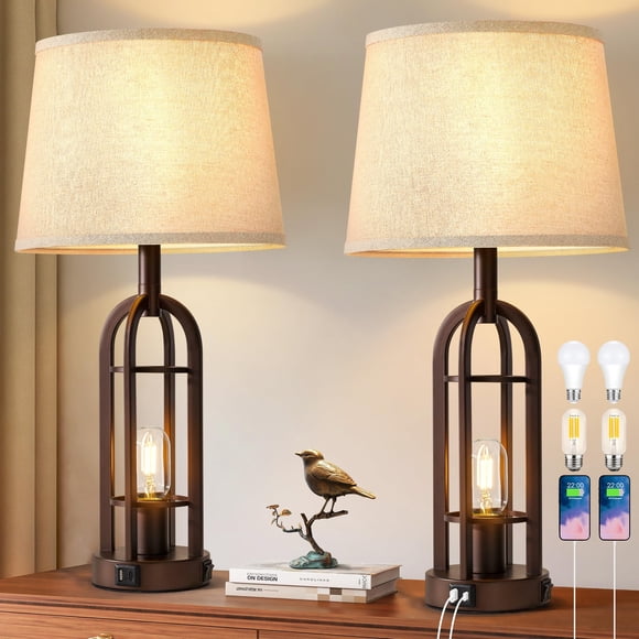 Lámpara SRJJA estilo farmhouse industrial, set de 2 con puertos USB
