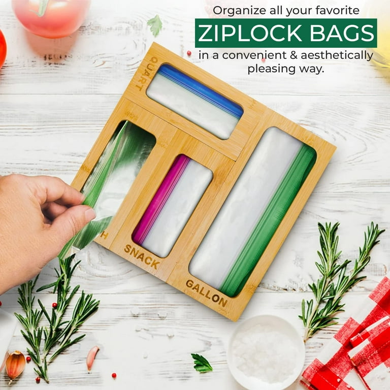 Palm Naki Bamboo Ziplock Bag Organizer for Drawer, Storage Bag Organizer &  Bag Holder for Kitchen Plastic Bag Storage