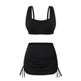 thumbnail image 2 of Women's Black Bikini Set Ruched Drawstrings High Waist Mesh Skirt Two-Piece Swimsuit Beachwear Black S, 2 of 9