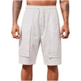 thumbnail image 3 of Men's Casual Linen Cargo Shorts, Trousers, Joggers Elastic Waist Drawstring Relaxed Fit Loose, Quick Dry Breathable Lightweight Multi Pocket, Beach Vacation Gym Workout Hiking, 3 of 8