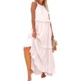 thumbnail image 4 of IUZSOKIL Womens Summer Boho Halter Maxi Dresses 2024 Casual Built in Bra Dress Sleeveless Pleated Tiered Flowy Beach Vacation Long Dress Beige L, 4 of 6