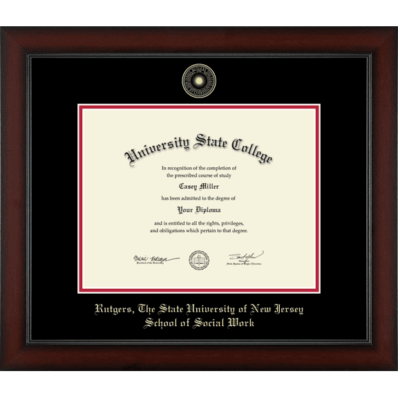 Rutgers University School of Social Work Diploma Frame, Document Size 11" x 8.5"