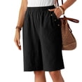 thumbnail image 4 of Sakmal Women's Shorts Straight Leg Bermuda High Waisted Knee Length Solid Black Casual Shorts for Women with Pockets, 4 of 5