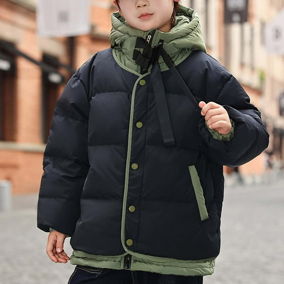 Hzgobj Kids Boy's Winter Coat Hooded Puffer Windbreaker Warm Cotton Jacket Parka Down Outdoor Coats Boys Winter Jacket Thick Winter Clothes For Middle And Large Children Boys Winter Cotton Coat Trendy